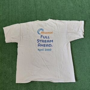 VINTAGE 2000 Akamai Full Stream Ahead April Promo Website Y2K White T Shirt Sz X